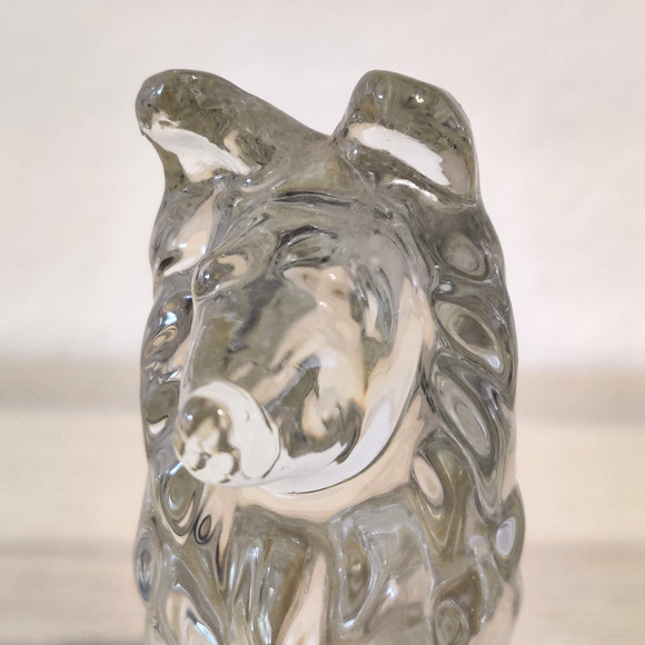 4.5" Glass Sitting Collie Dog Figure / Paperweight Clear Pressed Molded Good Boy - Picture 8 of 16